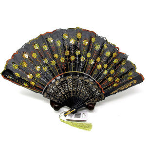 Black Yellow Orange Folding Hand Held Fan New